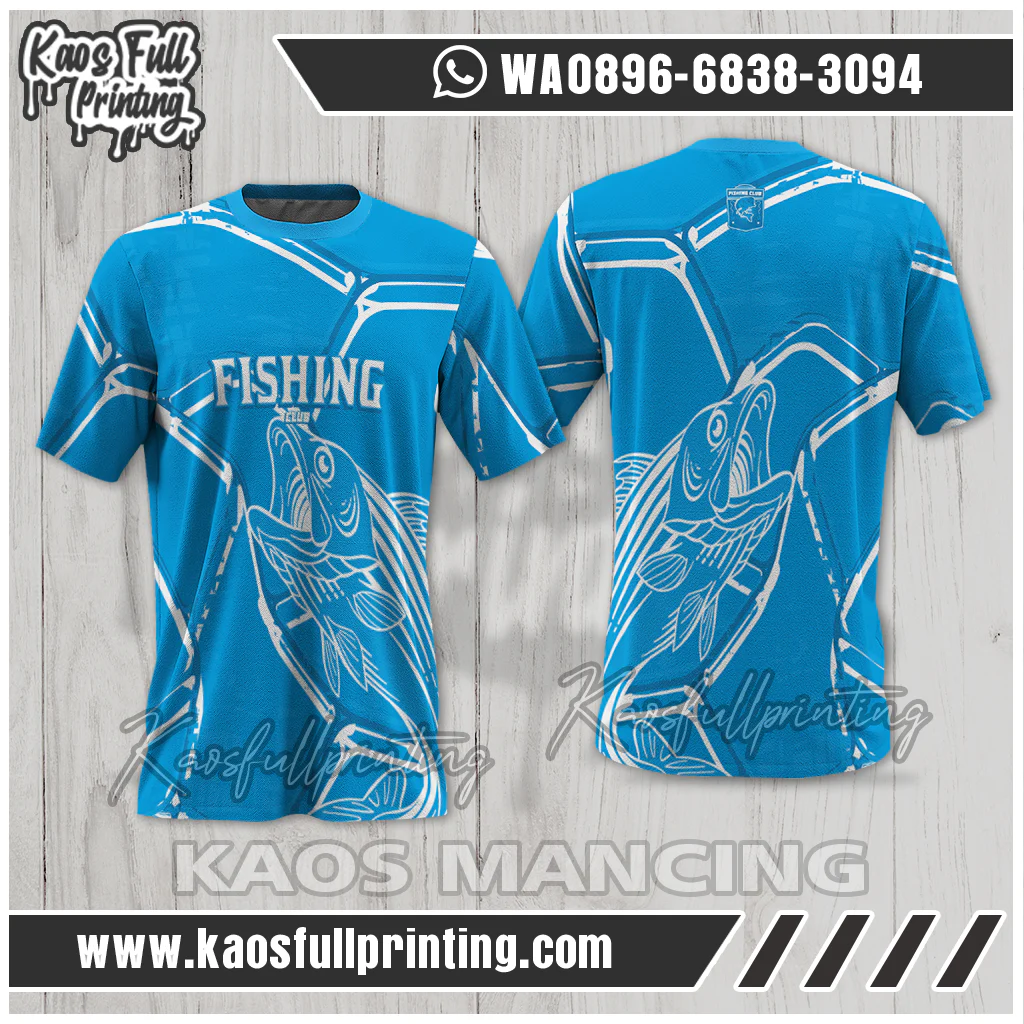 Kaos Mancing Warna Biru Motif Ikan Solusi Tampil Gagah