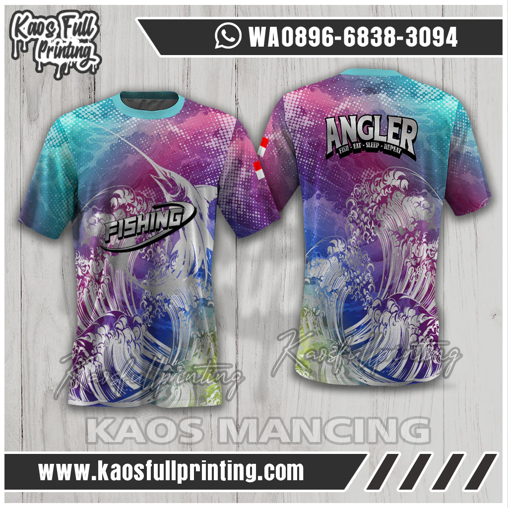 Jual Kaos Mancing 2026 Motif Ombak Gradasi Warna